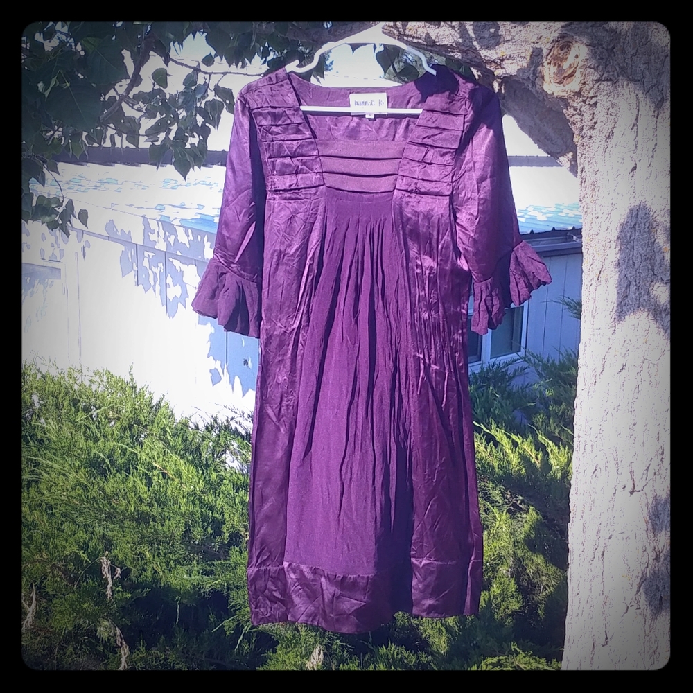 Purple Pleated Silk Dress